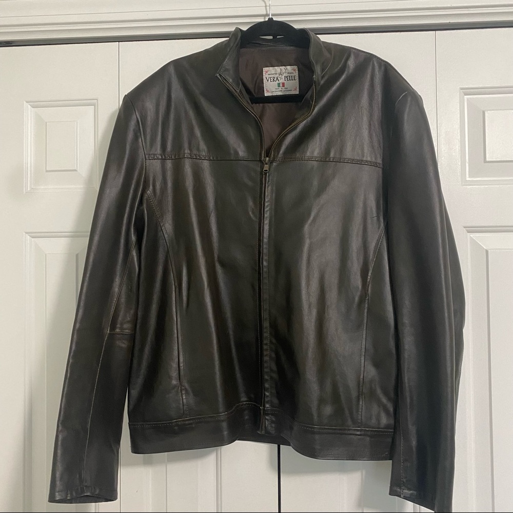 Dark brown AUTHENTIC ITALIAN leather jacket; purchased in Florence; size XL
